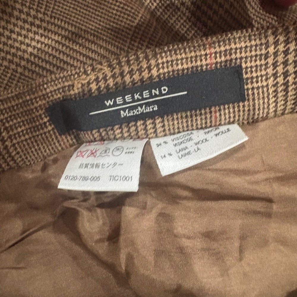 Weekend Max Mara Plaid Knee Length Skirt Women's Size 10 Brown Button Slit - Picture 3 of 5